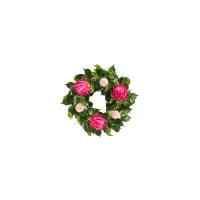 24in. Protea Artificial Wreath in Pink by Bellanest