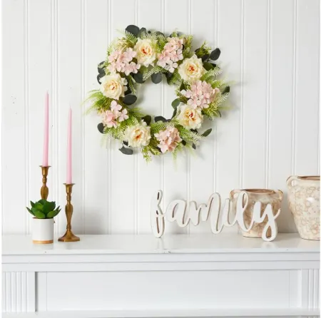 22in. Rose and Hydrangea Artificial Wreath in Pink by Bellanest