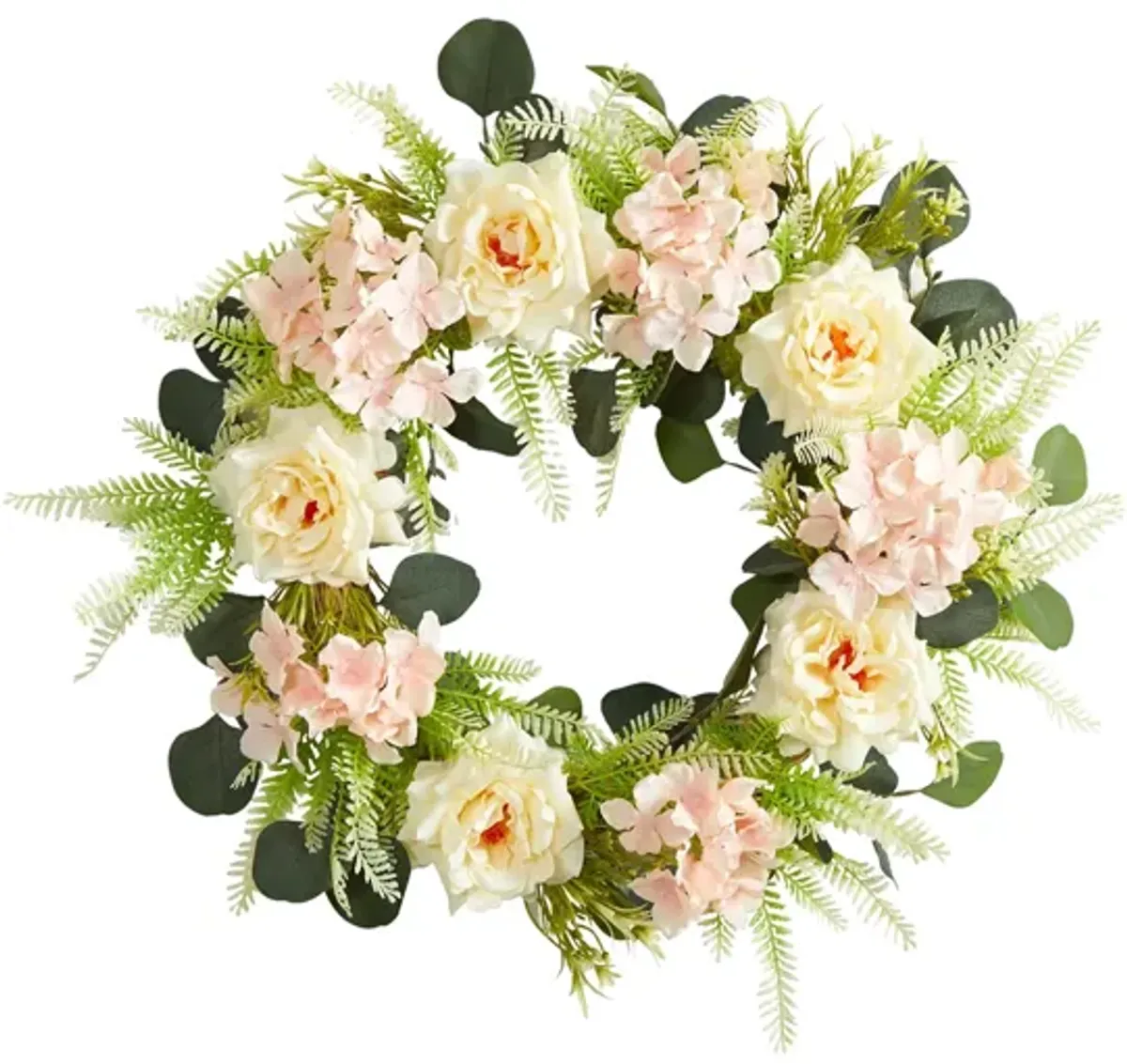 22in. Rose and Hydrangea Artificial Wreath