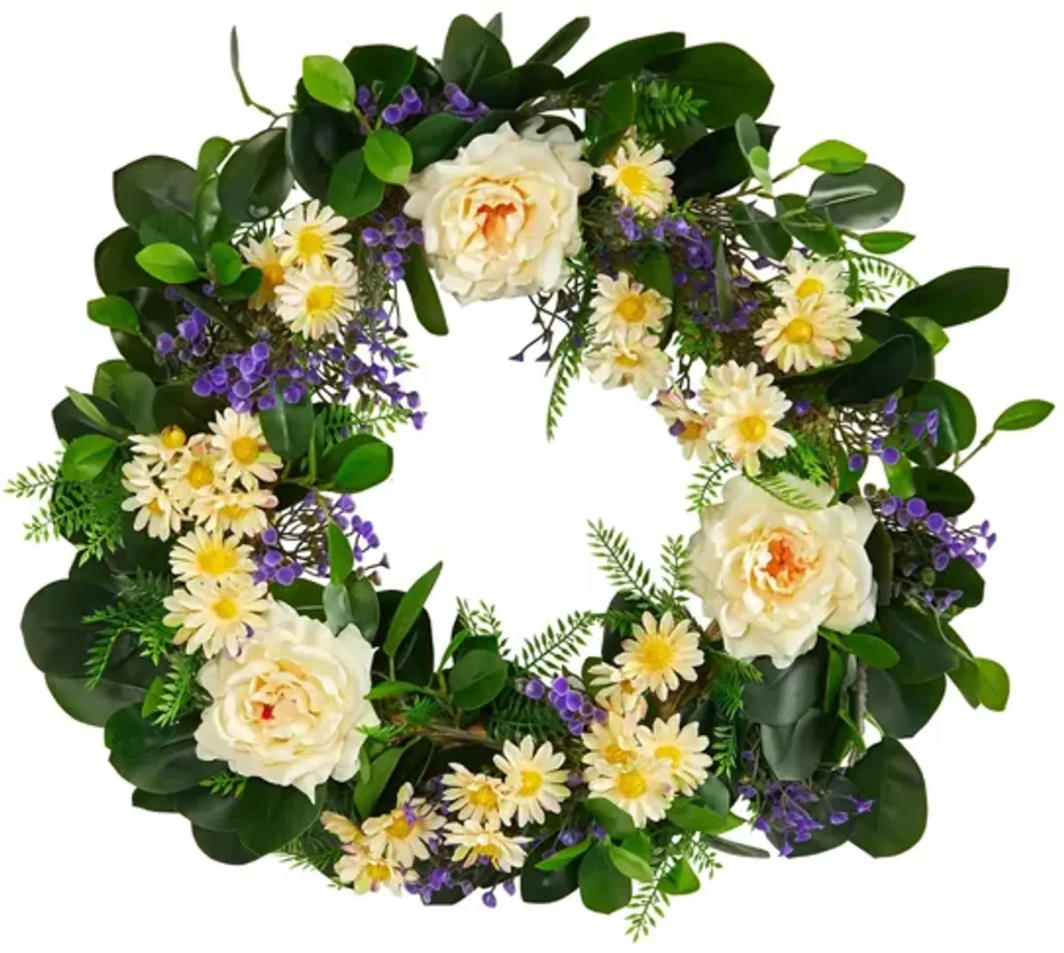 22in. Mixed Rose and Daisy Artificial Wreath