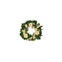 22in. Mixed Rose and Daisy Artificial Wreath in White by Bellanest