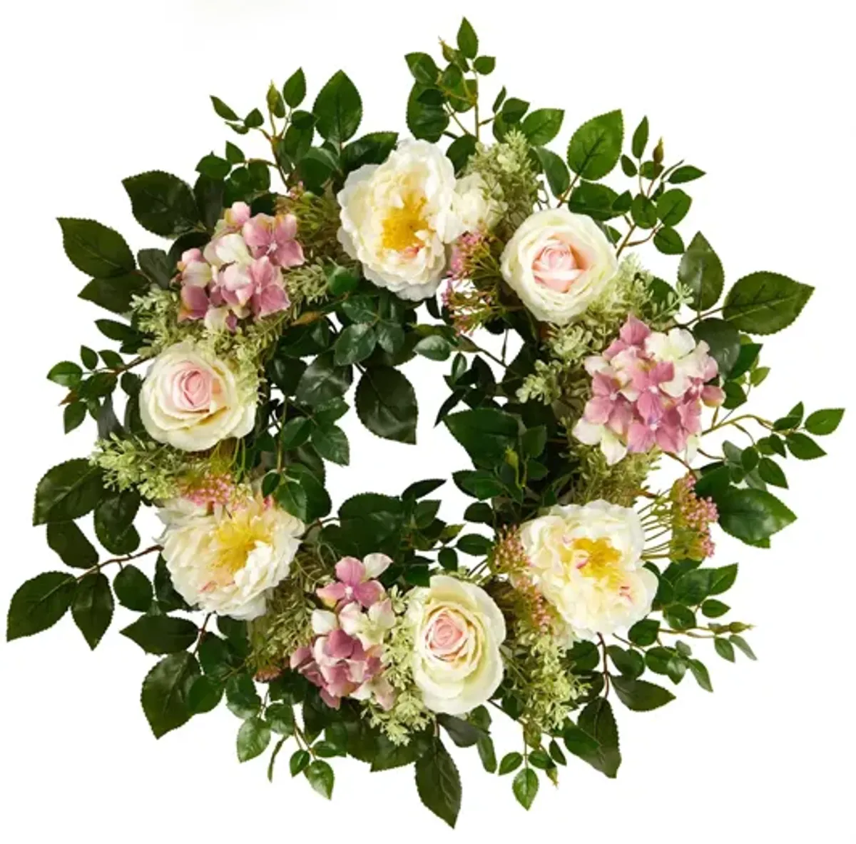 22in. Mixed Rose and Hydrangea Artificial Wreath