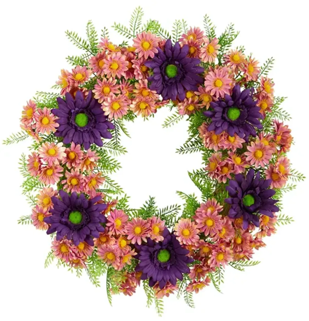 21in. Mixed Daisy Artificial Wreath in Purple by Bellanest