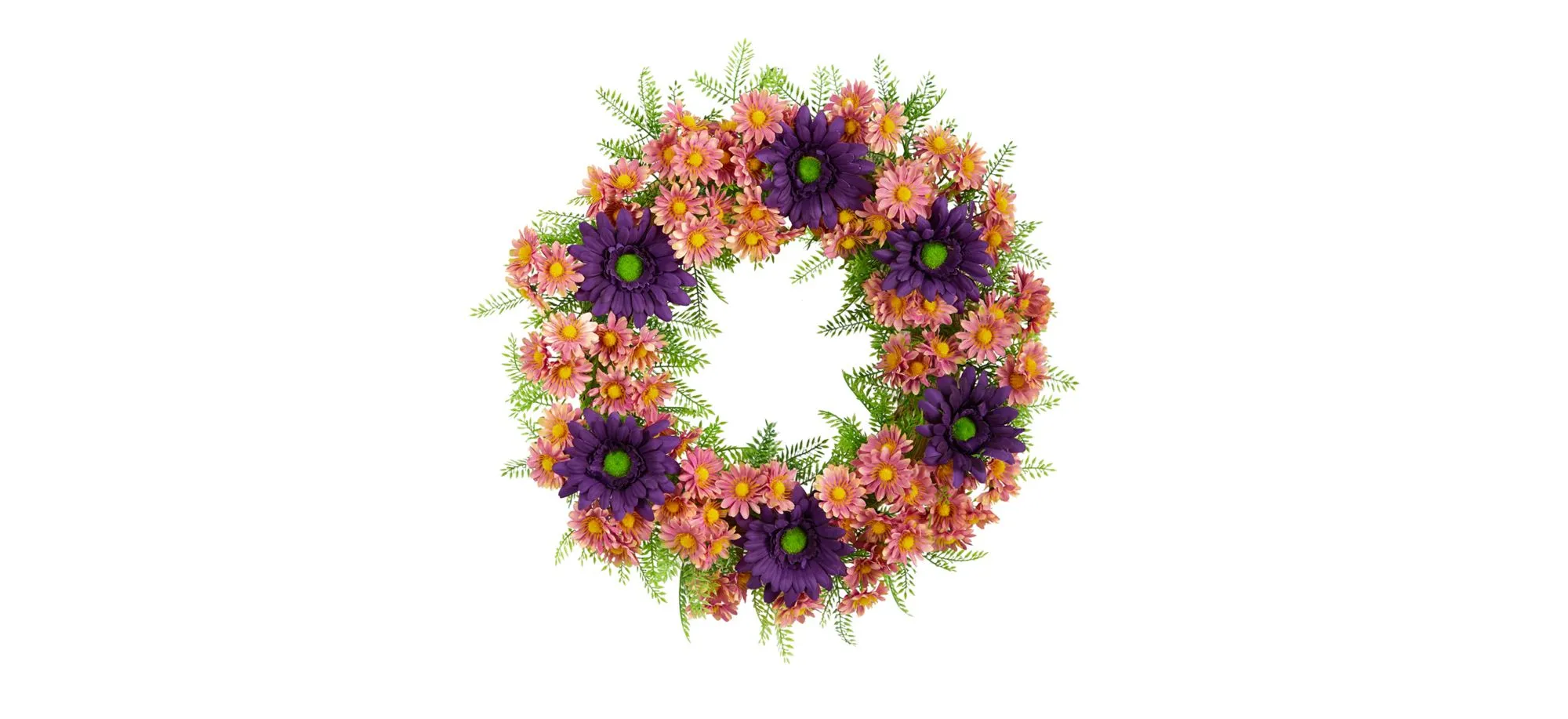 21in. Mixed Daisy Artificial Wreath in Purple by Bellanest