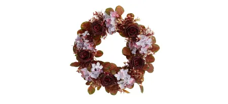 22in. Fall Hydrangea and Rose Autumn Artificial Wreath in Purple by Bellanest