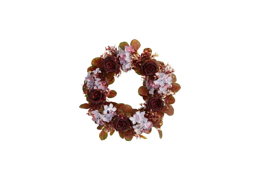 22in. Fall Hydrangea and Rose Autumn Artificial Wreath in Purple by Bellanest