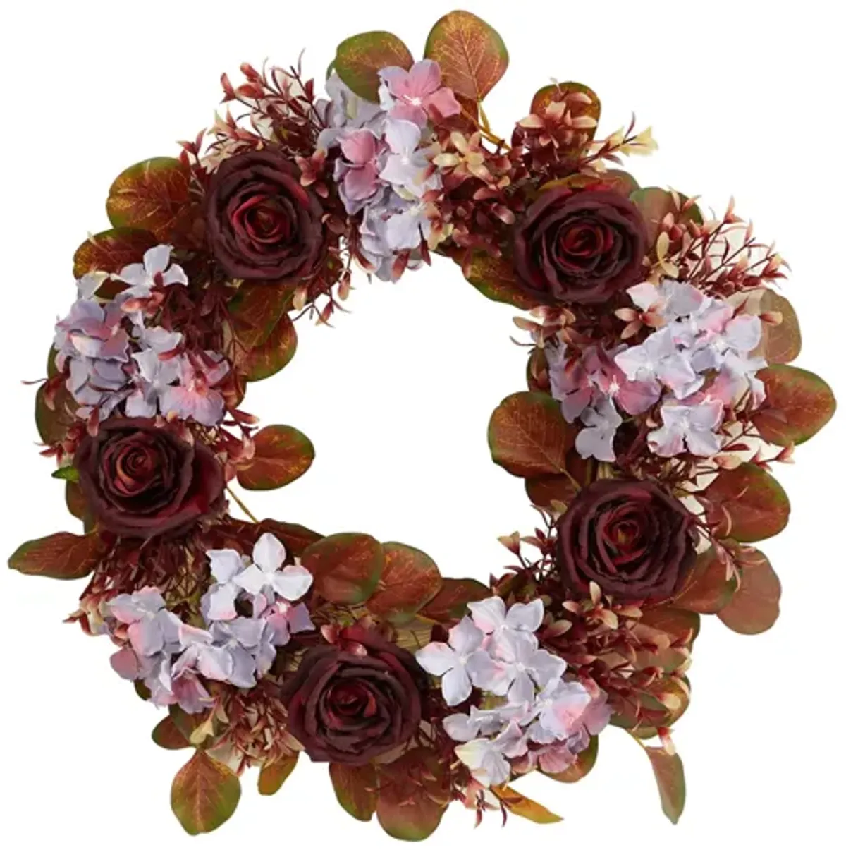 22in. Fall Hydrangea and Rose Autumn Artificial Wreath in Purple by Bellanest