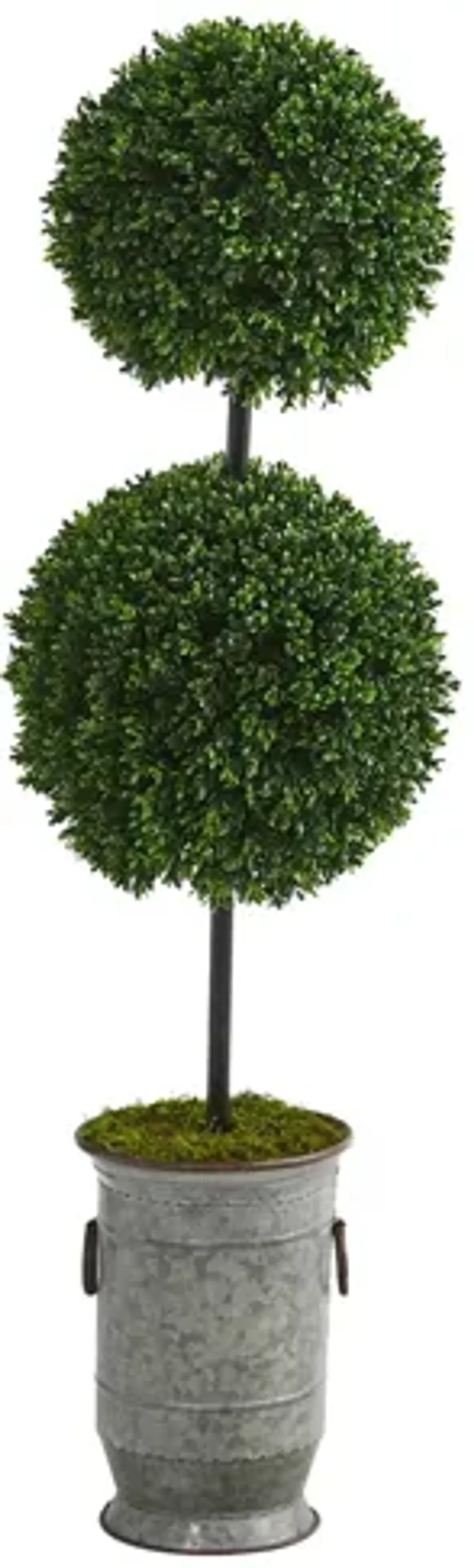 Boxwood Double Ball Artificial Topiary Tree in Vintage Metal Planter (Indoor/Outdoor) in Green by Bellanest