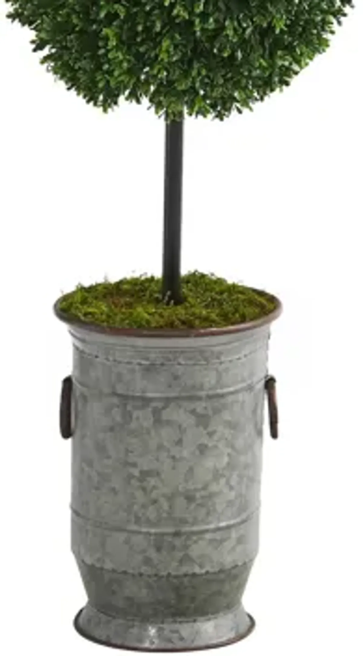 Boxwood Double Ball Artificial Topiary Tree in Vintage Metal Planter (Indoor/Outdoor)