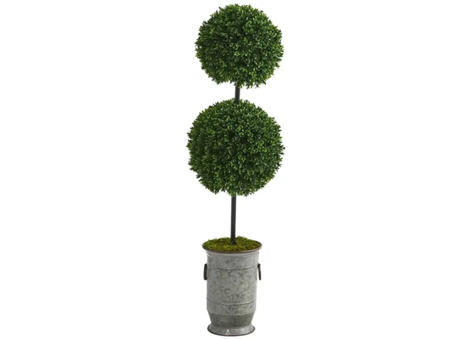 Boxwood Double Ball Artificial Topiary Tree in Vintage Metal Planter (Indoor/Outdoor) in Green by Bellanest