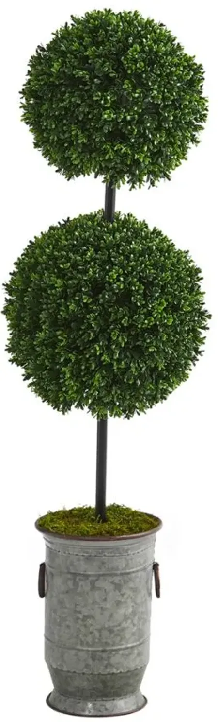 Boxwood Double Ball Artificial Topiary Tree in Vintage Metal Planter (Indoor/Outdoor) in Green by Bellanest