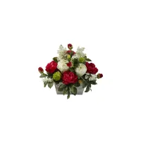 Mixed Floral Arrangement with White Wash Planter in Red/White by Bellanest