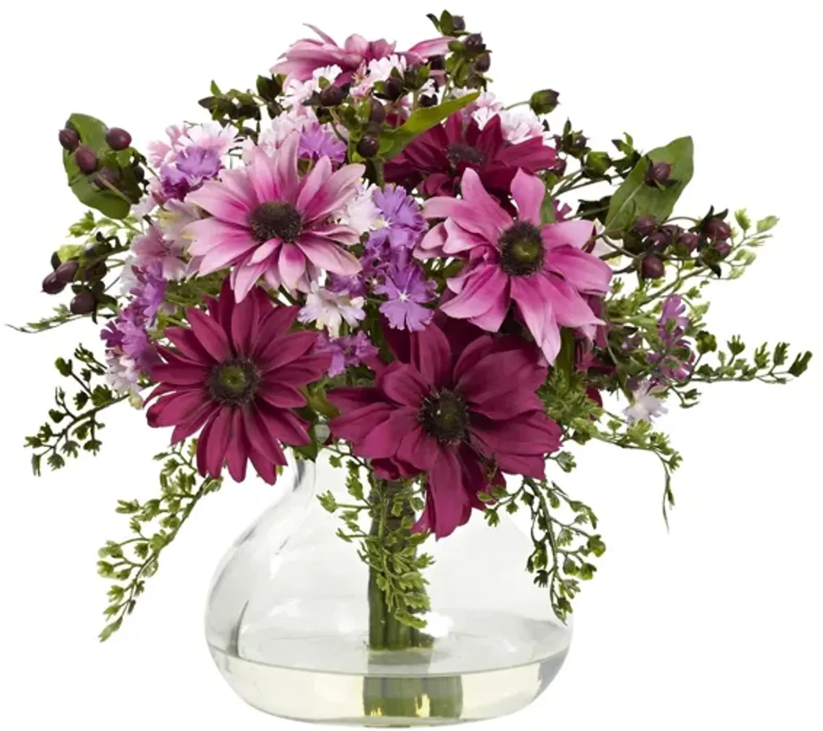 Mixed Daisy Floral Artificial Arrangement with Vase in Pink by Bellanest