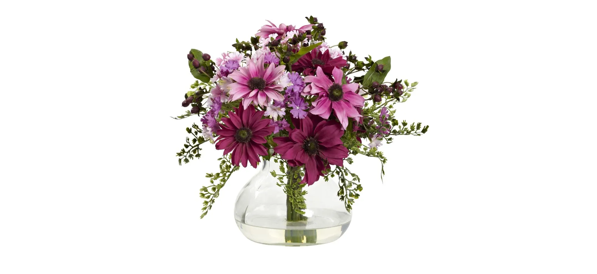 Mixed Daisy Floral Artificial Arrangement with Vase in Pink by Bellanest