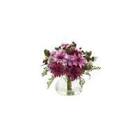 Mixed Daisy Floral Artificial Arrangement with Vase in Pink by Bellanest