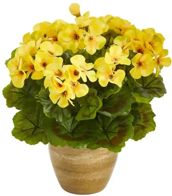 11in. Geranium Artificial Plant in Ceramic Planter (Indoor/Outdoor)