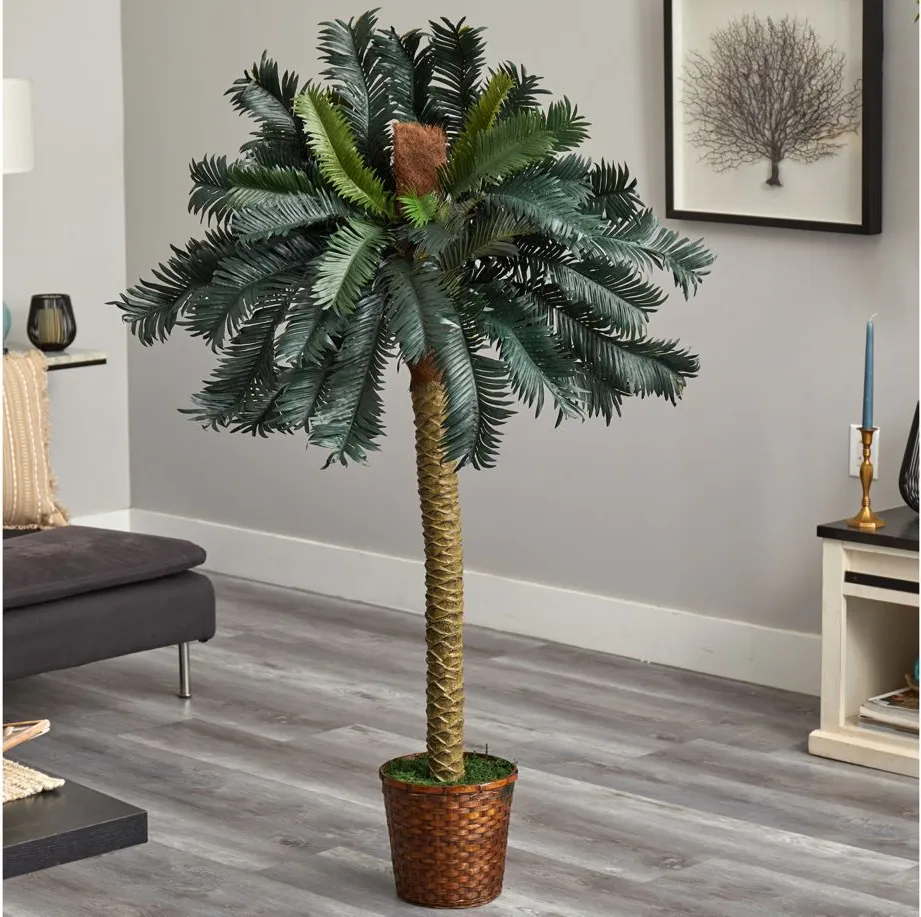 5ft. Sago Palm Artificial Tree in Basket in Green by Bellanest