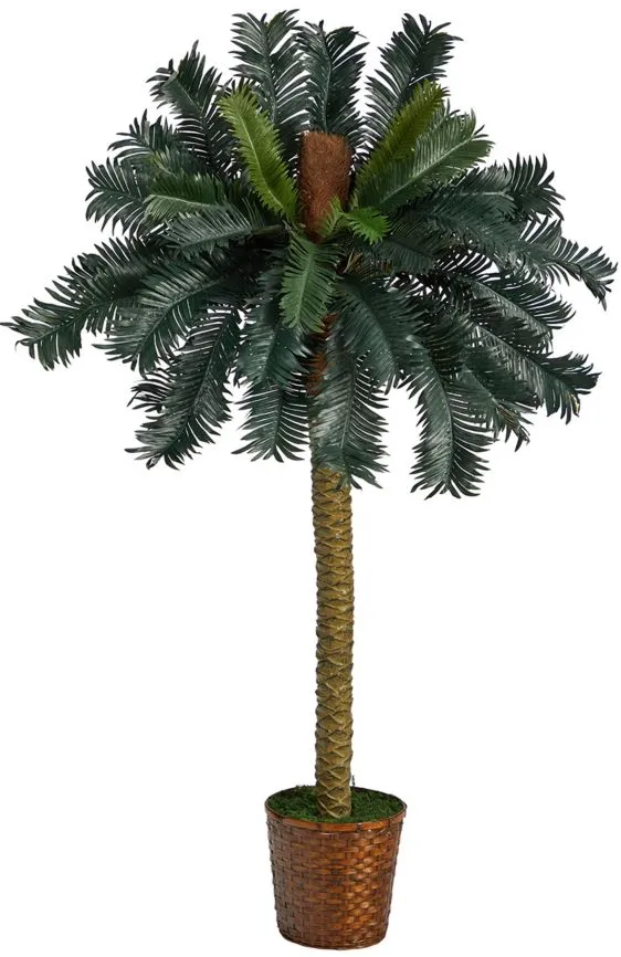 5ft. Sago Palm Artificial Tree in Basket in Green by Bellanest