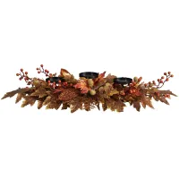 36in. Autumn Maple Leaves and Berries Fall Harvest Candelabrum Arrangement in Orange by Bellanest