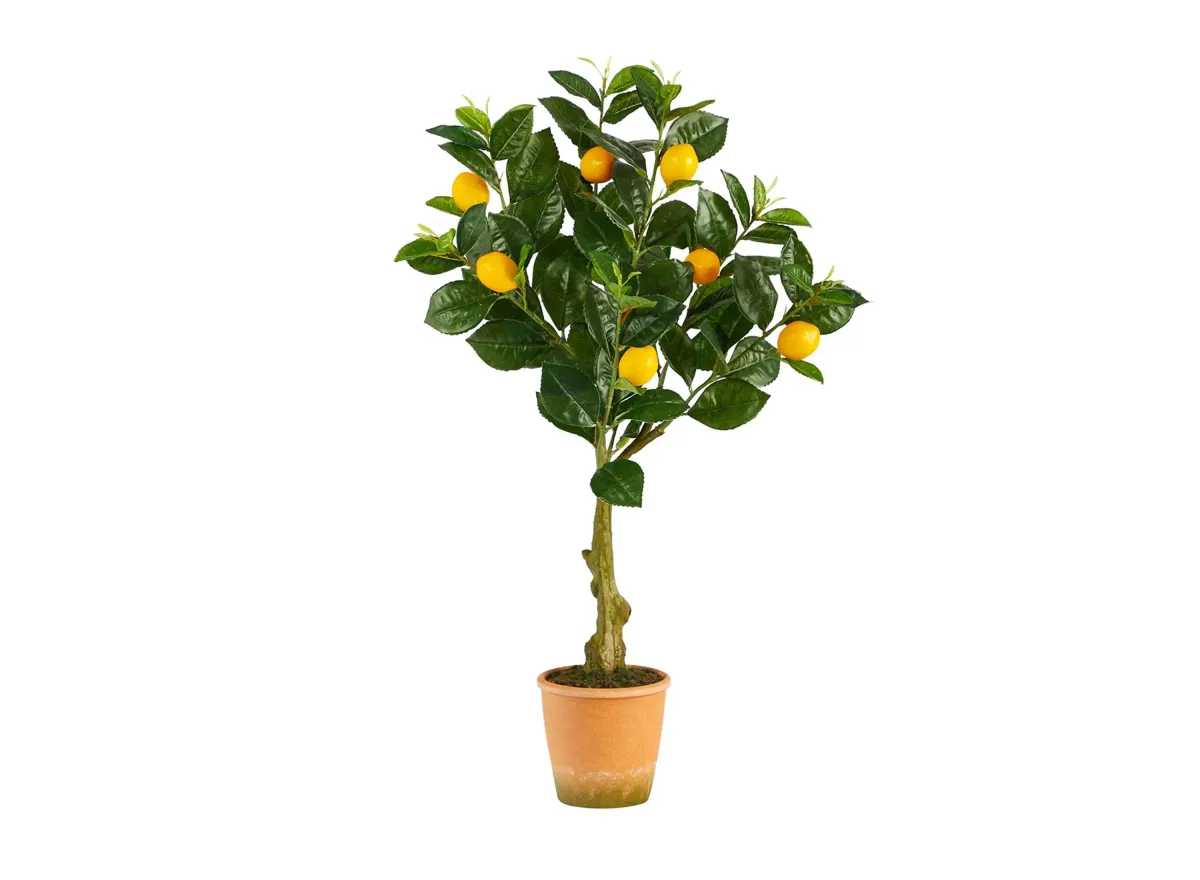 28in. Lemon Artificial Tree in Decorative Planter in Green by Bellanest