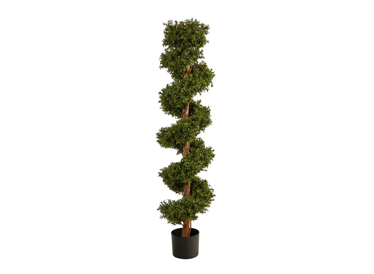 5ft. Boxwood Spiral Topiary Artificial Tree (Indoor/Outdoor) in Green by Bellanest