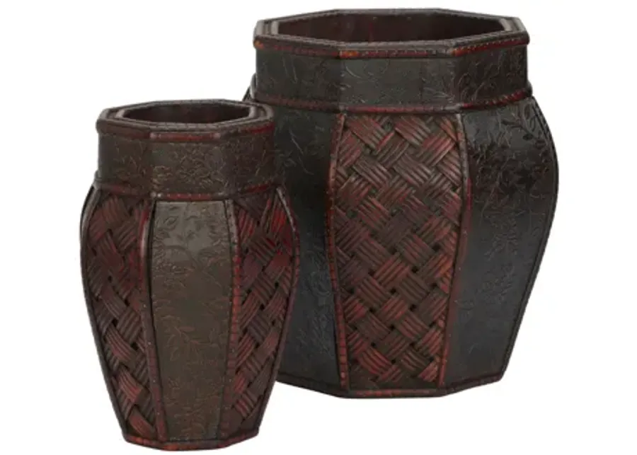 Design and Weave Panel Decorative Planters (Set of 2) in Brown by Bellanest