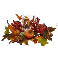 Pumpkin, Gourd, Berry and Maple Leaf Artificial Arrangement Candelabrum in Multicolor by Bellanest