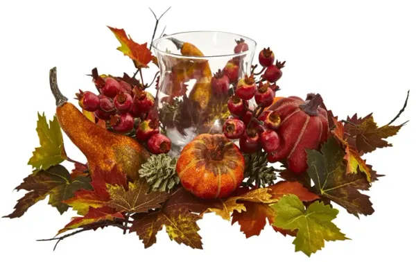 Pumpkin, Gourd, Berry and Maple Leaf Artificial Arrangement Candelabrum
