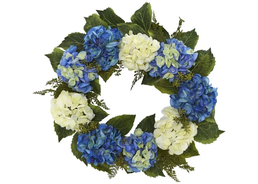 24in. Hydrangea Artificial Wreath in Blue by Bellanest