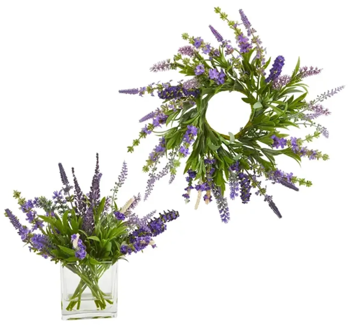 12in. Lavender Arrangement and 14in. Lavender Wreath (Set of 2) in Purple by Bellanest