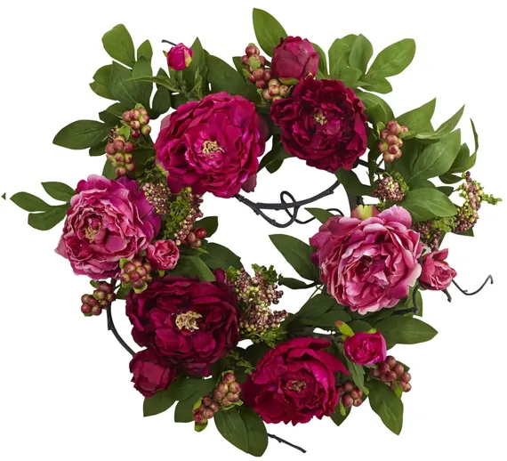 20in. Peony & Berry Wreath in Pink by Bellanest