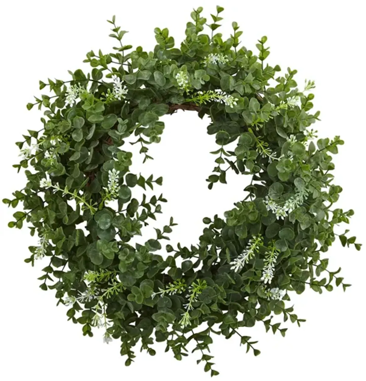 18in. Eucalyptus Double Ring Wreath with Twig Base in Green by Bellanest