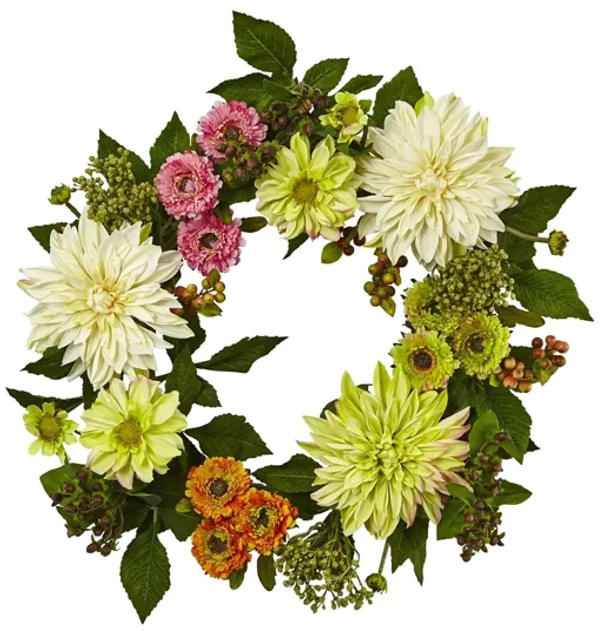 22in. Dahlia Mum Wreath in Cream by Bellanest