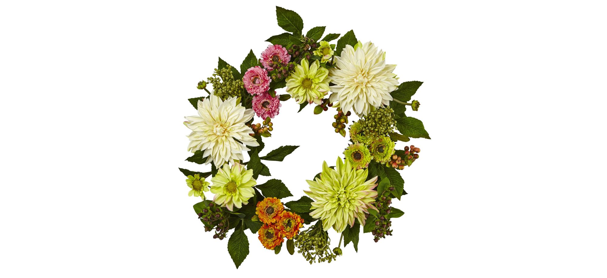 22in. Dahlia Mum Wreath in Cream by Bellanest
