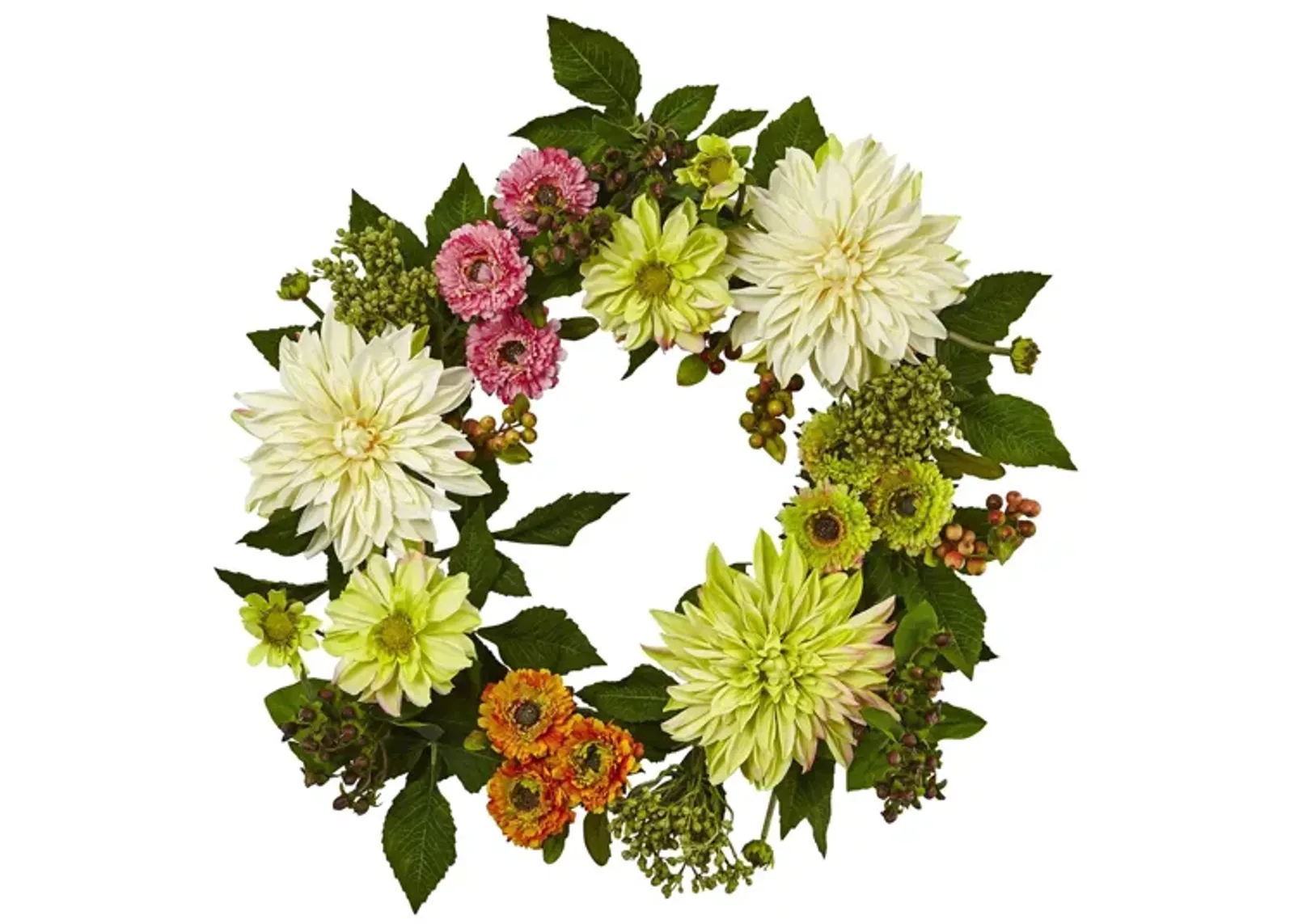 22in. Dahlia Mum Wreath in Cream by Bellanest