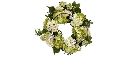 22in. Hydrangea Wreath in Cream/Green by Bellanest