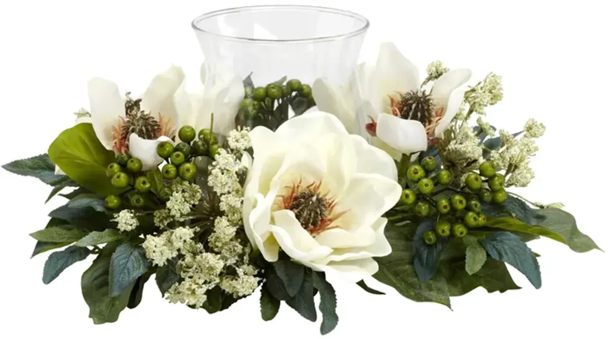 Magnolia Candelabrum Silk Flower Arrangement in White by Bellanest