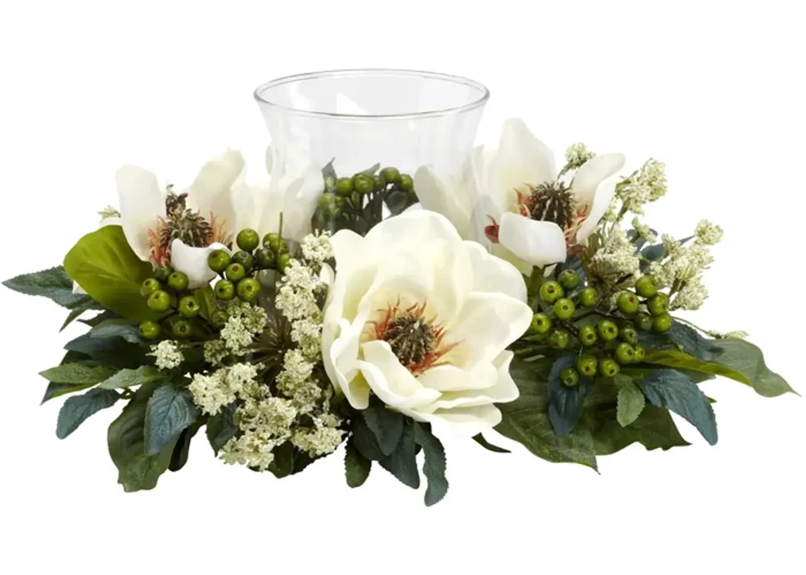 Magnolia Candelabrum Silk Flower Arrangement in White by Bellanest