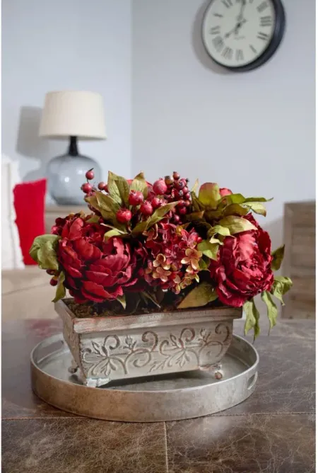 Peony & Hydrangea Silk Flower Arrangement in Red by Bellanest