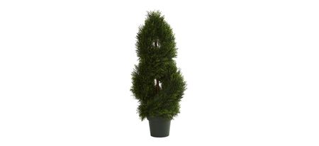 Double Pond Cypress Spiral Topiary Artificial Tree UV Resistant (Indoor/Outdoor) in Green by Bellanest