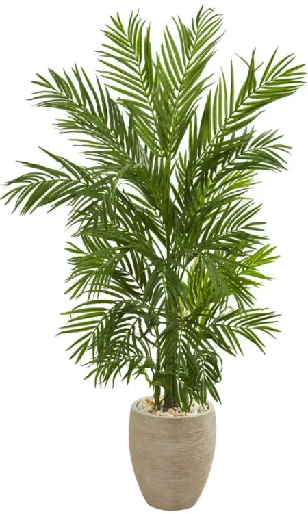 5ft. Areca Palm Artificial Tree in Sand Colored Planter in Green by Bellanest