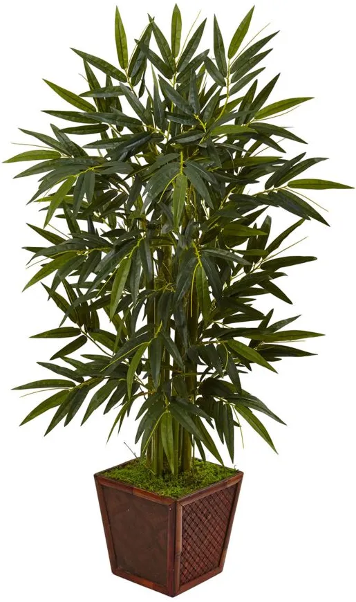 4ft. Bamboo Artificial Tree in Bamboo Square in Green by Bellanest