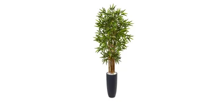 5ft. Bamboo Artificial Tree in Gray Cylinder Planter in Green by Bellanest