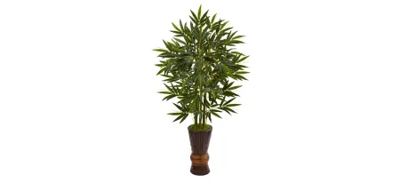 5ft. Bamboo Artificial Tree in Bamboo Planter in Green by Bellanest