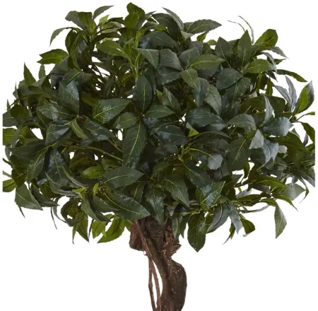 4.5ft. Sweet Bay Double Topiary Artificial Tree in Farmhouse Planter in Green by Bellanest
