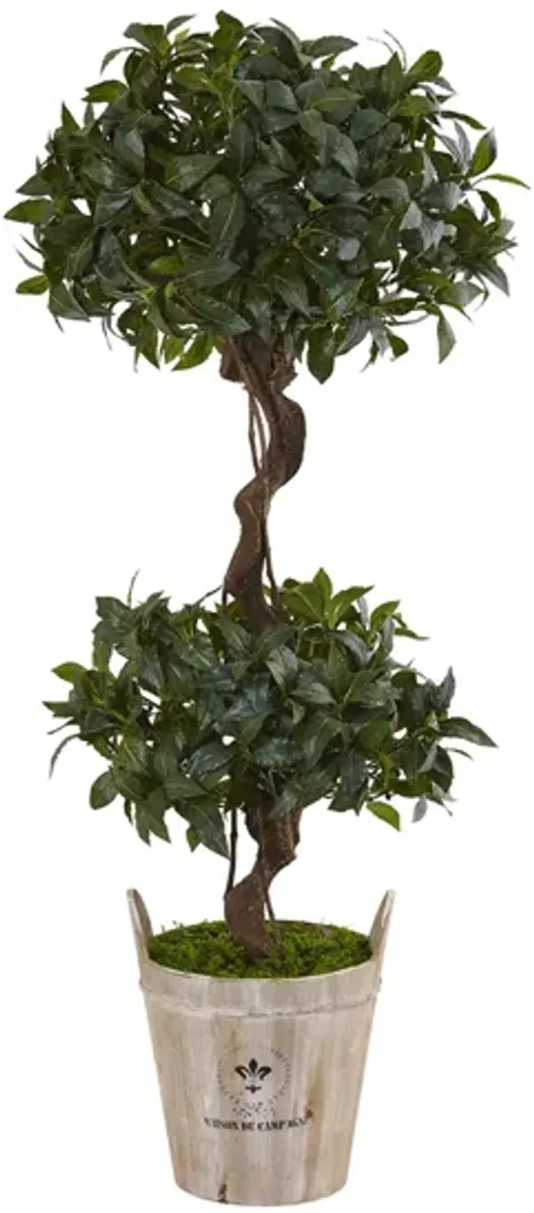 4.5ft. Sweet Bay Double Topiary Artificial Tree in Farmhouse Planter