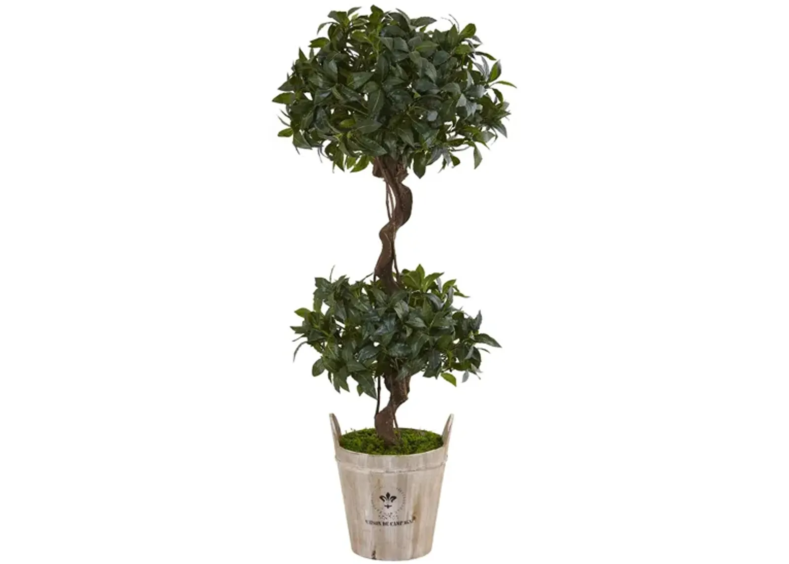 4.5ft. Sweet Bay Double Topiary Artificial Tree in Farmhouse Planter in Green by Bellanest