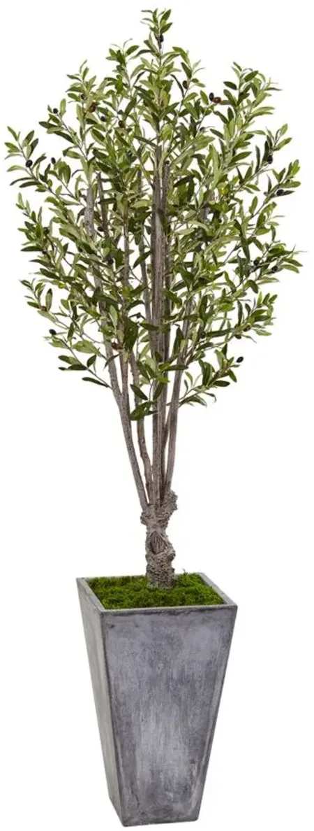 6ft. Olive Artificial Tree in Stone Planter in Green by Bellanest