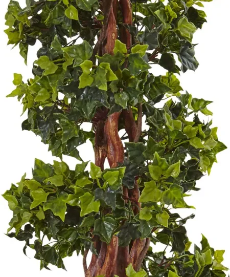 5ft. English Ivy Spiral Topiary Artificial Tree in Gray Planter (Indoor/Outdoor) in Green by Bellanest