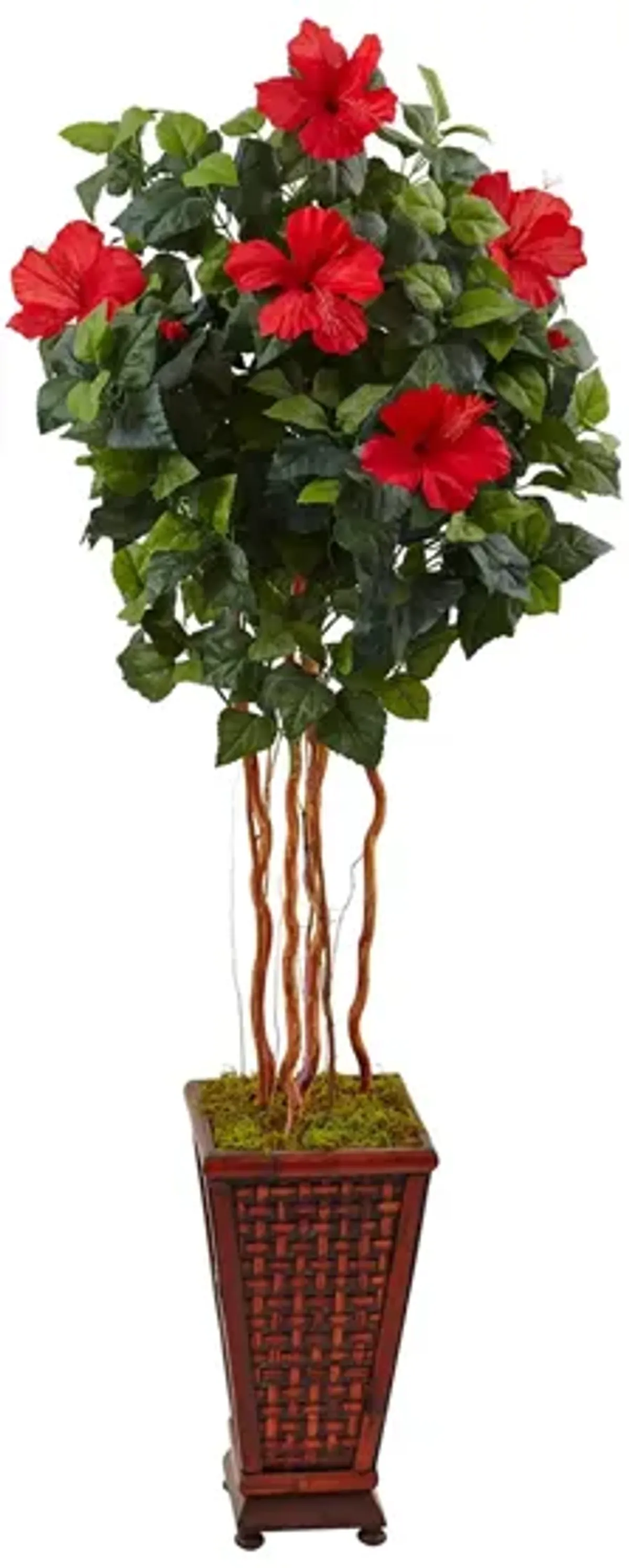 5ft. Hibiscus Artificial Tree in Decorated Wooden Planter in Green by Bellanest